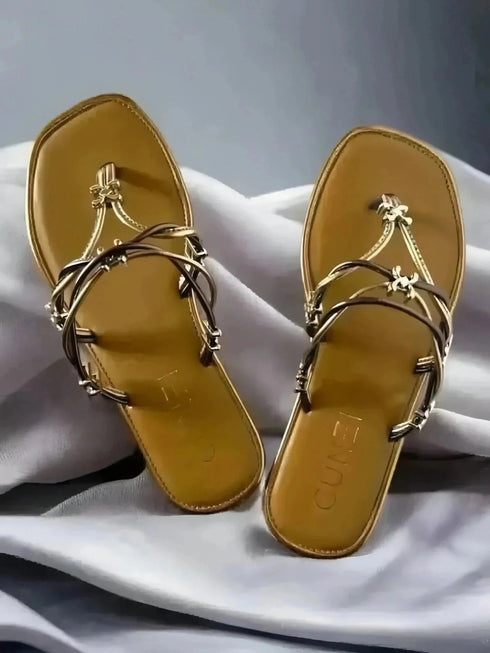 Taupe Gold Metallic Flats - cunei